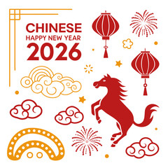 Chinese happy new year 2026 greeting card design isolated on white background