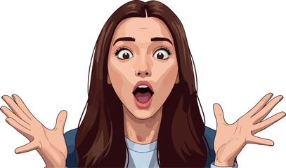 Surprised Woman Pixel Art With Open Mouth and Hands Raised