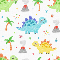 Obraz premium cute cartoon animal and bird seamless pattern set illustration