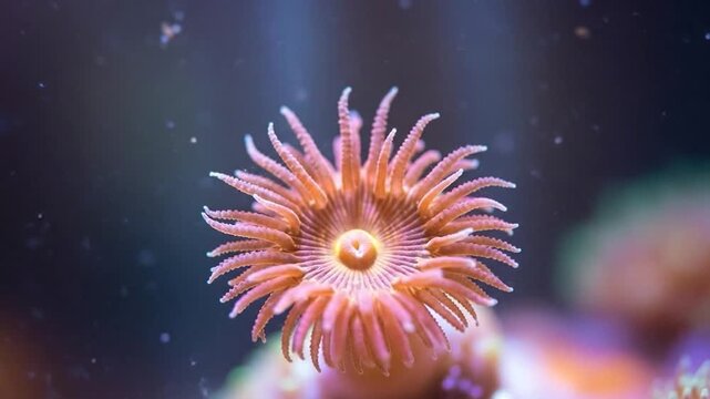 Vibrant orange coral polyp underwater macro photography detail marine organism sea life form