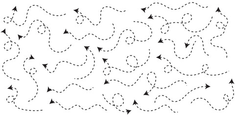 Fototapeta premium Clean dot style hand drawn doodle arrows set. Clean dot arrows style doodle set hand drawn. Curve Dotted line, preliminary. isolated on white background vector collection