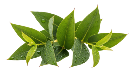 Green leaves with water droplets transparent background cutout png