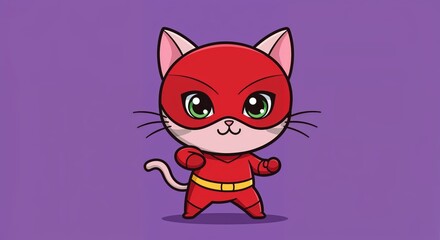 Obraz premium Superhero Cat: A captivating depiction of a brave feline, donned in a vibrant red costume and ready to leap into action, radiating a sense of courage and determination.