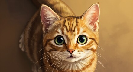 Adorable Tabby Cat: A captivating portrait of a charming tabby cat, with mesmerizing green eyes and a playful expression, looking directly at the viewer, radiating warmth and affection.
