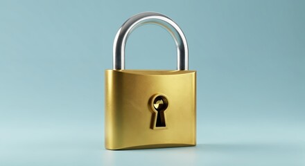 Fototapeta premium Secure Lock: A shiny padlock, symbolizing security and protection, stands out against a muted background. This visual communicates a sense of safety, privacy, and control.