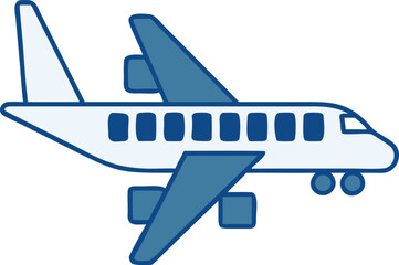 Blue and white airplane icon with dark blue outline aircraft transport