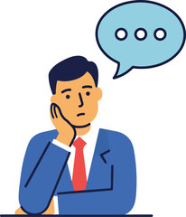 Thoughtful Businessman In Blue Suit And Red Tie With Speech Bubble