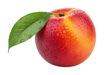 Nectarine with leaf transparent background cutout png