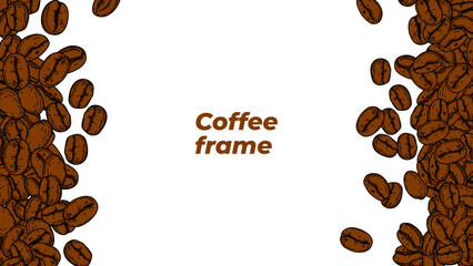 coffee background. Coffee beans in frame, border. Coffee beans isolated on a white background. Coffee Beans Illustration for packaging.