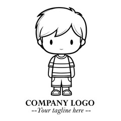 Black and White Chibi Boy Illustration with Jacket and Boots in Bold Thick Line Art Minimal Style