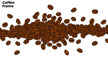 coffee background. Coffee beans in frame, border. Coffee beans isolated on a white background. Coffee beans wallpaper. Coffee Beans Illustration for packaging.