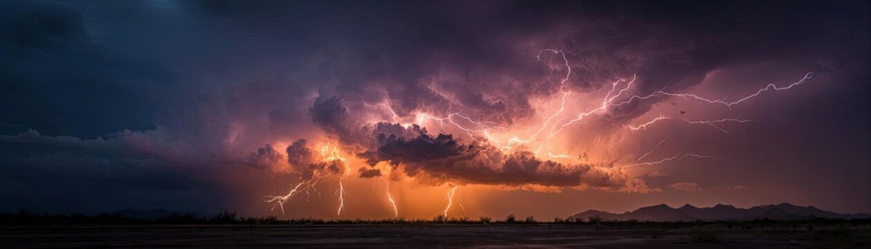 Toxic gas cloud with electric discharges lightning concept. Dramatic lightning strikes illuminate a stormy night sky.