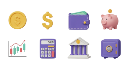 Financial icons set transparent background cutout png