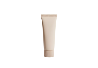 A light beige cosmetic tube with a cap isolated on transparent background