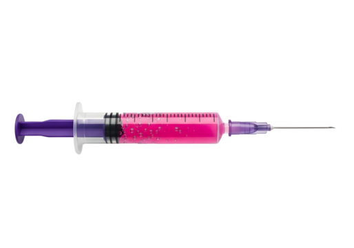 Medical syringe filled with pink liquid isolated on transparent background - Powered by Adobe