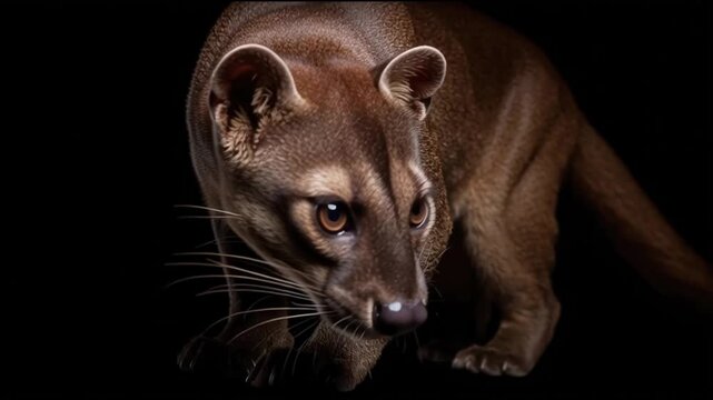 Stalking Fossa Predator on a Black Background