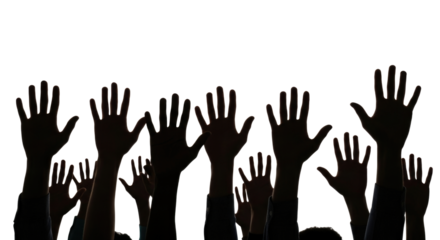 Raised hands silhouette transparent background cutout png