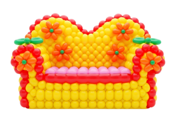 Colorful balloon sofa sculpture isolated on transparent background