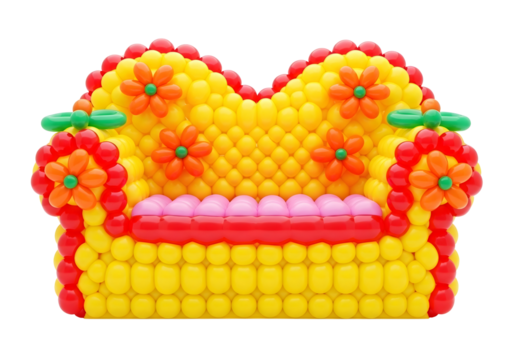Colorful balloon sofa sculpture isolated on transparent background