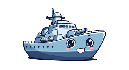 Obraz premium cute navy warship vector with cartoon eyes