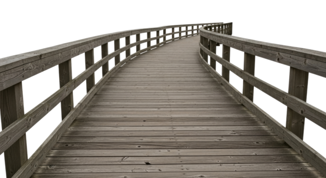 Wooden boardwalk path leading into darkness transparent background cutout png