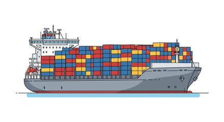 vector illustration of a large cargo container ship carrying colorful containers