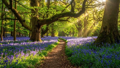 Bluebell Woodland Path: A Serene Springtime Walk in Nature. © haikal std