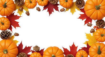 Autumn harvest pumpkin and maple leaf border transparent background cutout png
