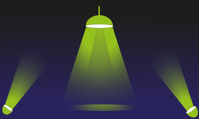 A bright green spotlight illuminates a dark stage with dramatic effect