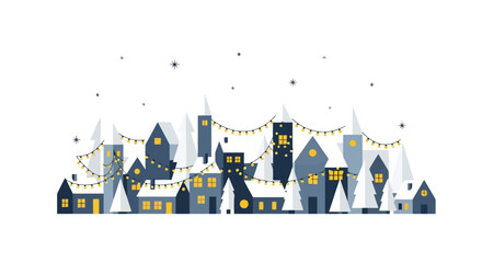 Cozy Winter Village with Twinkling Lights Charming Festive Illustration for Christmas and New Year Holidays