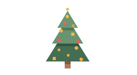Festive Flat Design Christmas Tree with Colorful Ornaments Isolated on White Background Perfect for Holiday Greetings and Decorations