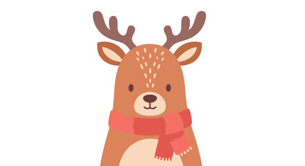 Cute Cartoon Deer Wearing a Red Scarf Christmas and Winter Holiday Character Illustration © Jonmart