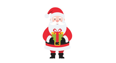 Merry Santa Claus Holding a Gift Box Cartoon Illustration for Christmas Holiday Season