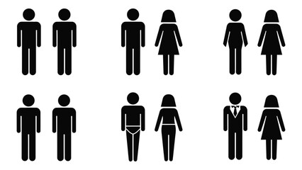 Human silhouette icons with gender and attire variations Vector