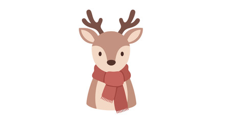Cute Cartoon Reindeer Wearing a Red Scarf Festive Christmas Character Illustration
