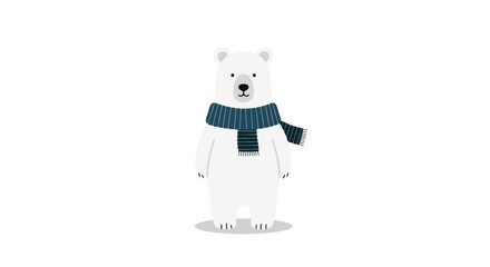 Adorable Cartoon Polar Bear Wearing a Blue Scarf Standing Isolated on White Background Perfect for Winter Themes and Children s Content