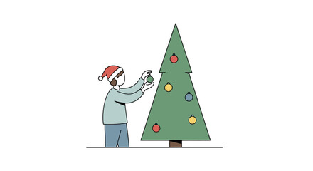 Person Decorating Christmas Tree with Ornaments Festive Holiday Season Celebration Merry Christmas and Happy New Year Concept