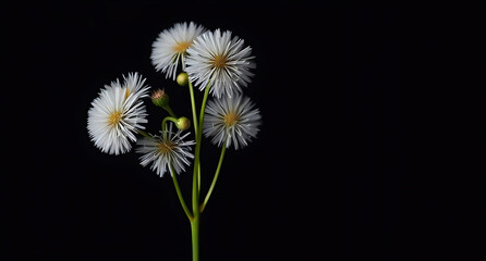 minimalist dandelion flowers isolated on dark background, modern aesthetic