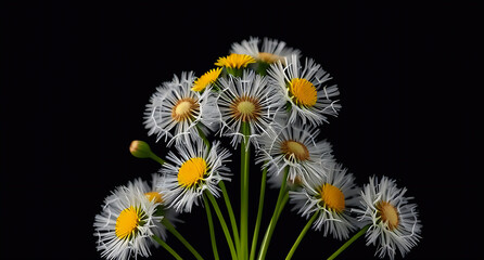 minimalist dandelion flowers isolated on dark background, modern aesthetic