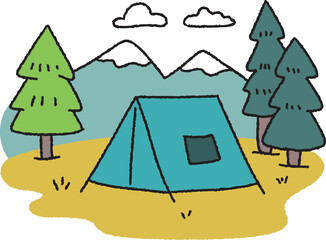 산과 나무와 구름 등 자연에서 캠핑 일러스트 세트 2