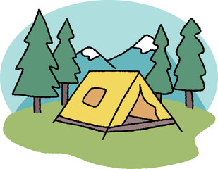 산과 나무와 자연에서 캠핑 일러스트 세트 1