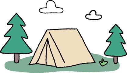나무와 자연에서 캠핑 일러스트 세트 4