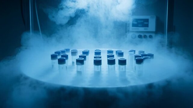 Cryopreservation Equipment with Vials and Vapor for Medical Research