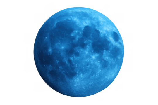 Blue moon creating a concept of rare events, full lunar eclipse or cosmic phenomena on transparent background