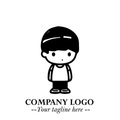 Black and White Chibi Boy Illustration with Jacket and Boots in Bold Thick Line Art Minimal Style