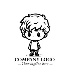 Black and White Chibi Boy Illustration with Jacket and Boots in Bold Thick Line Art Minimal Style