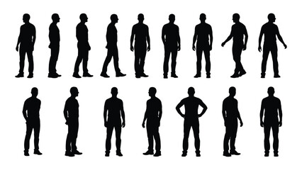 Collection of male silhouettes in various poses Vector
