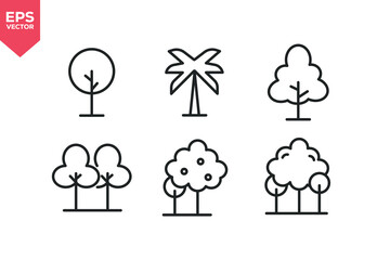 Set of line icons related to tree, plants, nature, forest. Outline icons collection. Editable stroke. Vector illustration