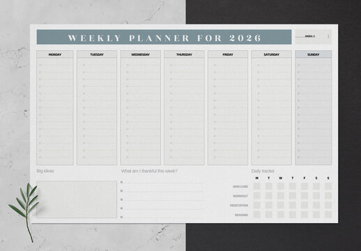 Minimal Weekly Planner 2026 Tabloid Size