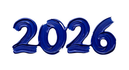 Bold Blue Paint Strokes Forming the Numbers 2026, with Visible Brush Texture, cutout, PNG isolated on a white or transparent background, AI